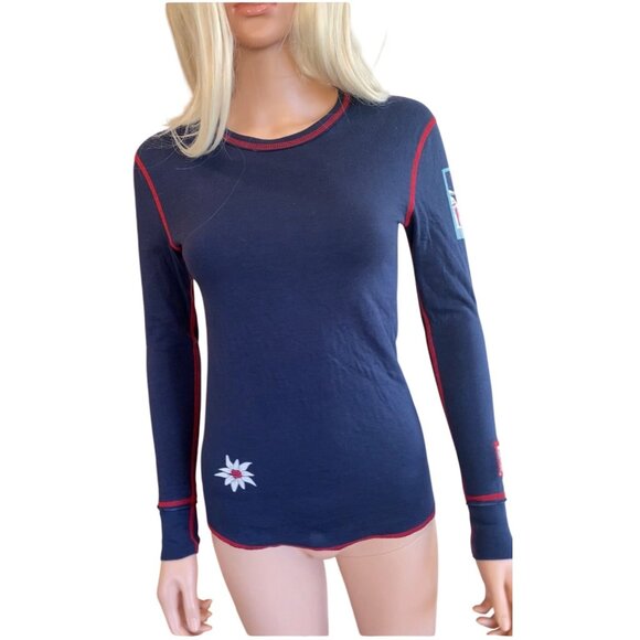 Alp N Rock "Give me a Snow Day" Crew Neck Top Medium Ski Apres Blue - Picture 4 of 14